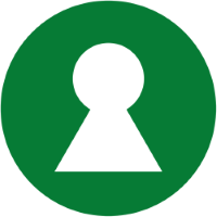  En grön cirkel med ett vitt nyckelhål i mitten.